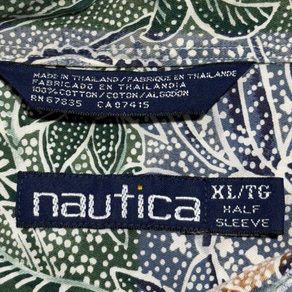 Vintage Nautica XL 90s Floral Patchwork Shirt Short Sleeve Cotton - Picture 5 of 8